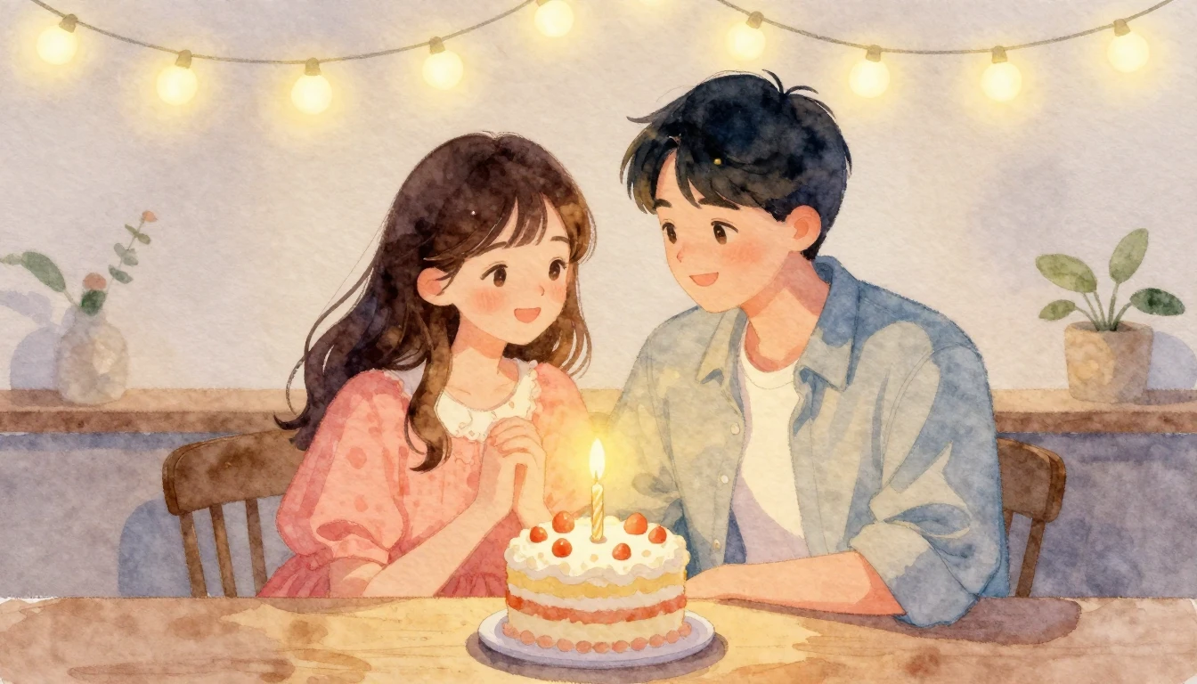 A beautiful watercolor painting of a romantic birthday celeb...