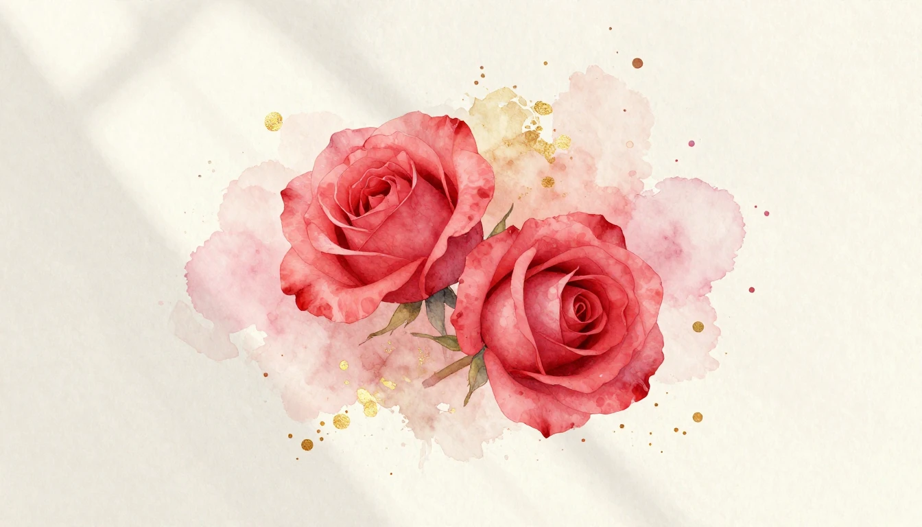 A beautiful watercolor painting of two delicate red roses in...