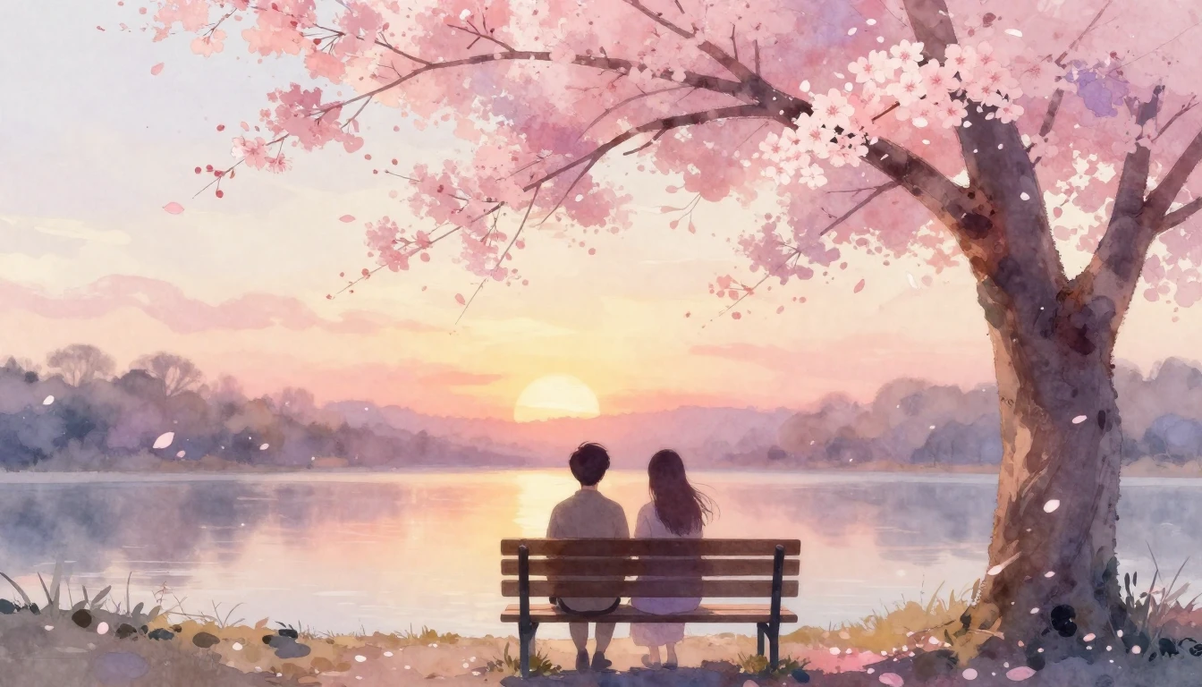 A soft and ethereal watercolor painting depicting two silhou...