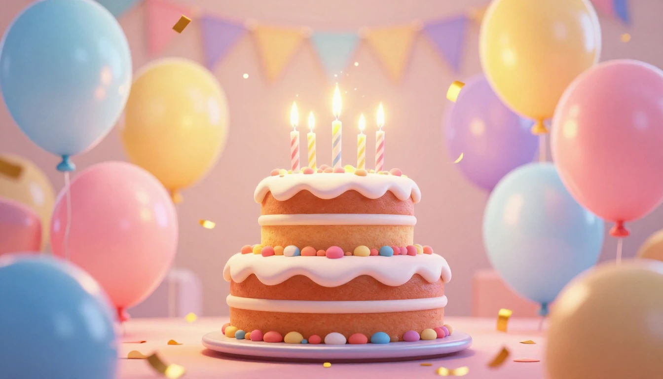 A vibrant and festive birthday celebration scene in a 3D ani...