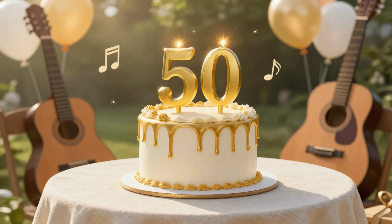 A festive and elegant composition symbolizing a 50th birthda...