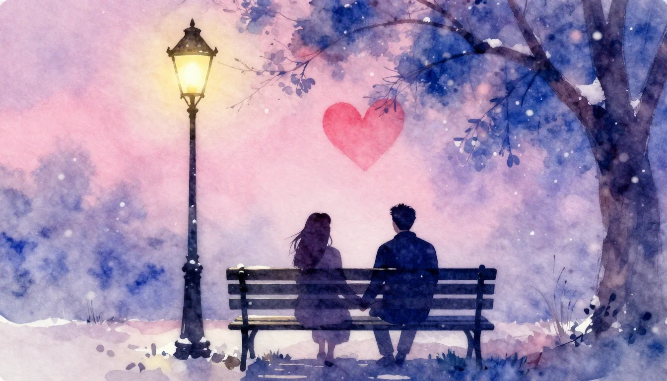 A soft and dreamy watercolor painting depicting a silhouette...