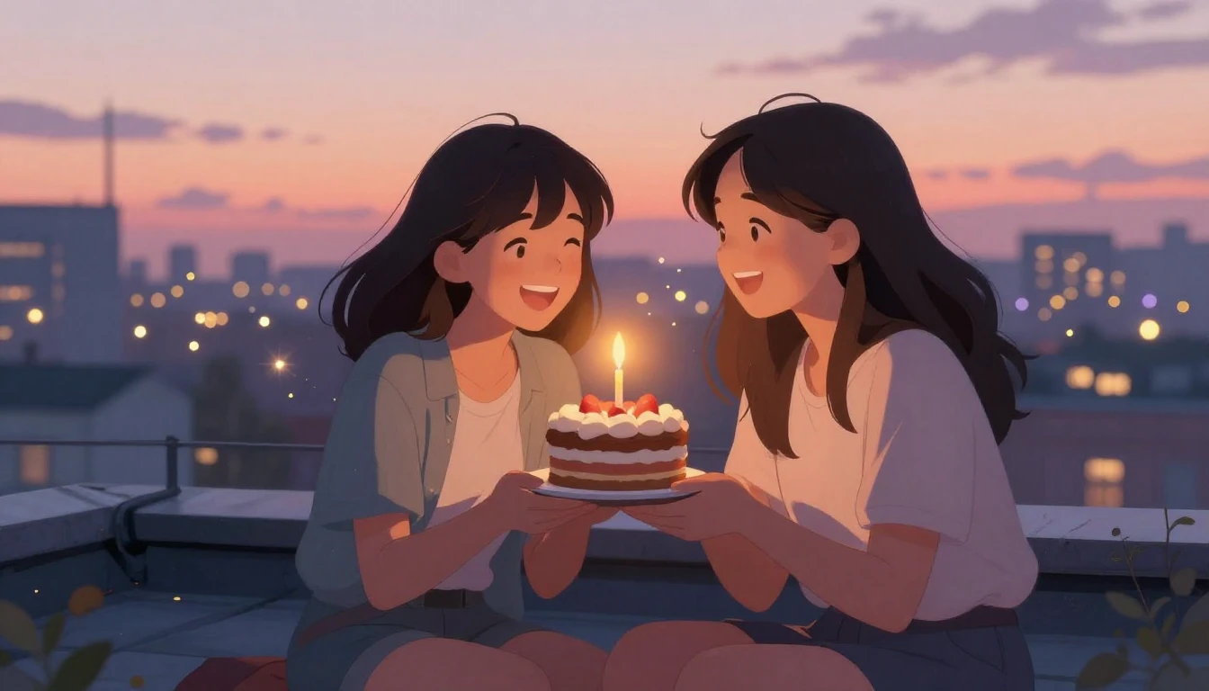 A heartwarming illustration of two best friends sitting on a...