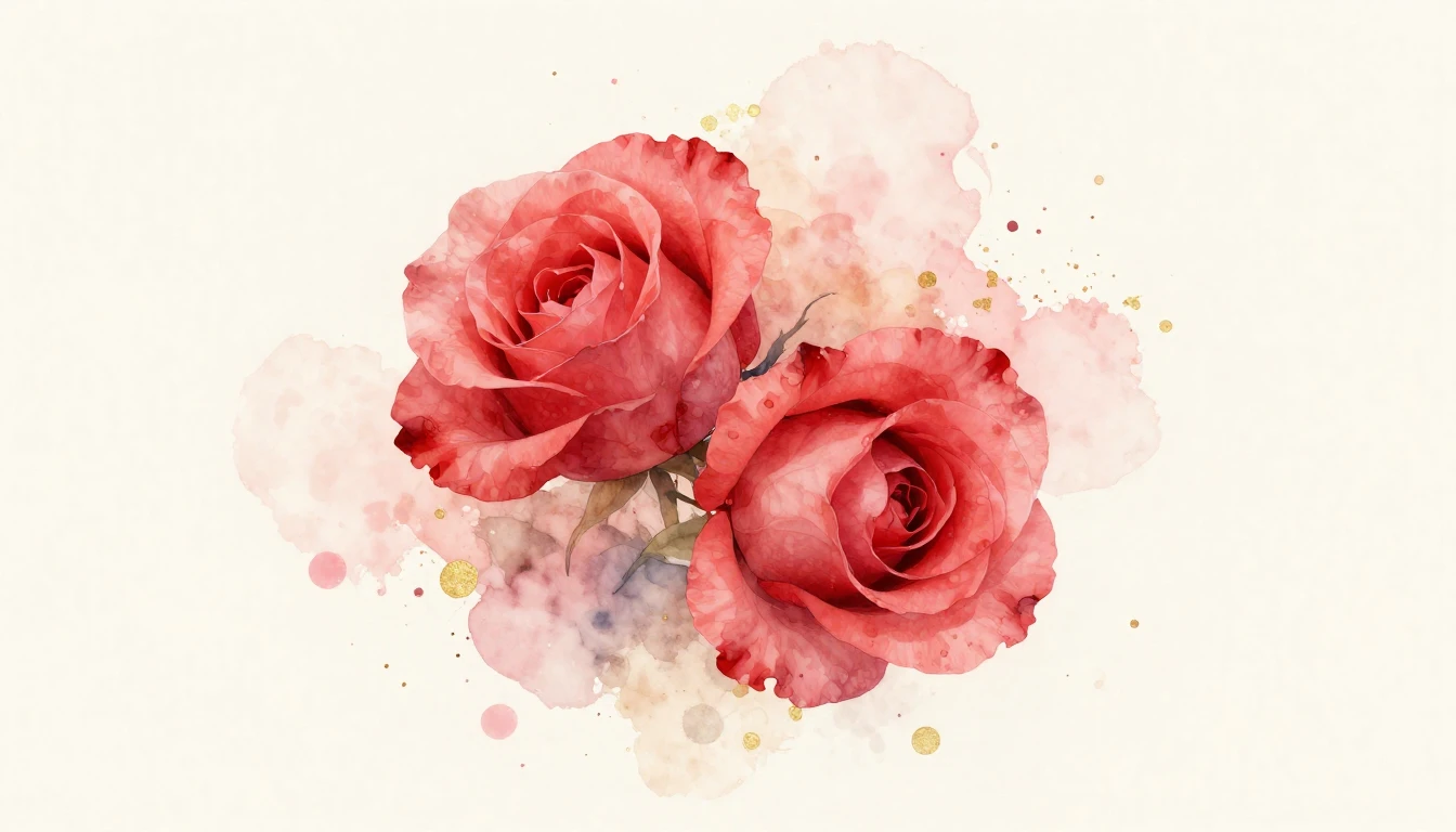 A dreamy watercolor painting of two delicate red roses inter...