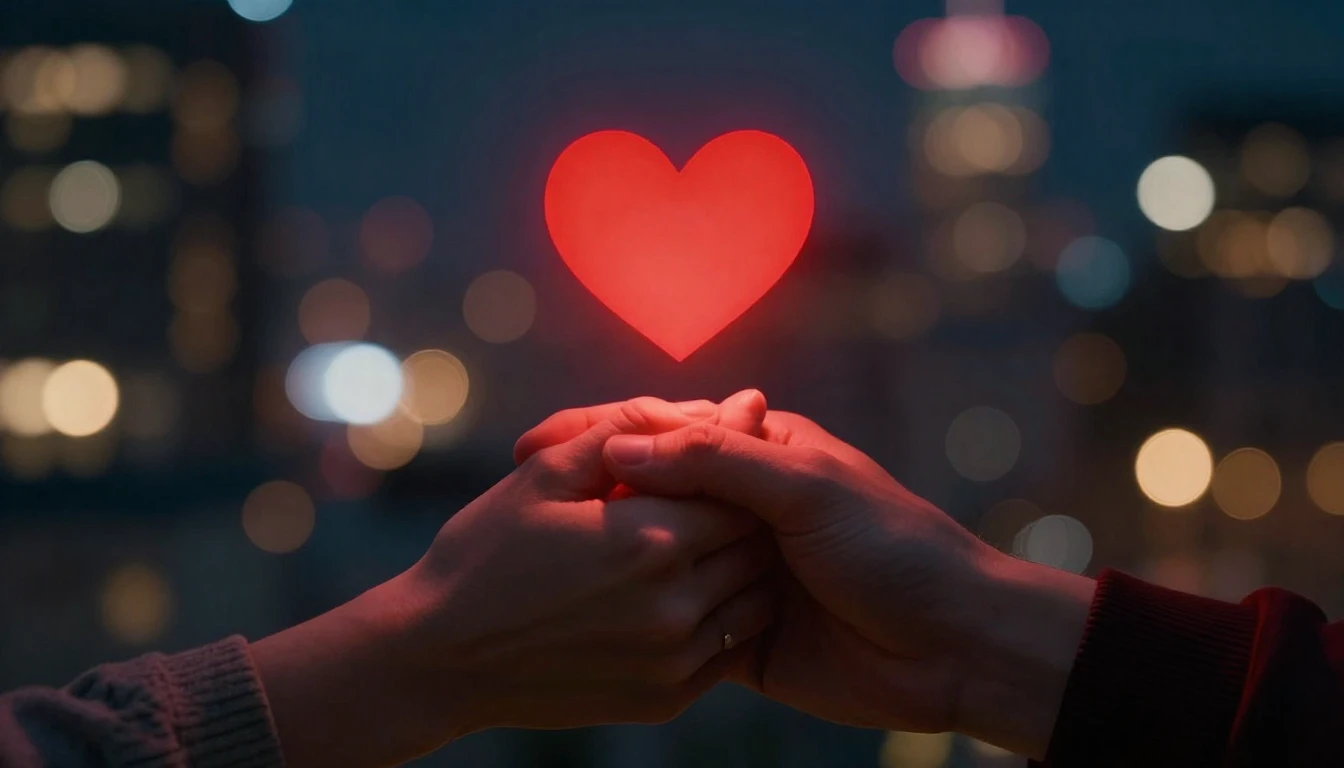 A romantic and cinematic close-up shot of two hands holding ...