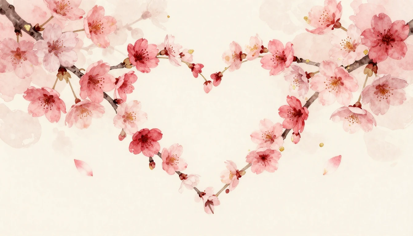 A delicate watercolor painting of two intertwined cherry blo...