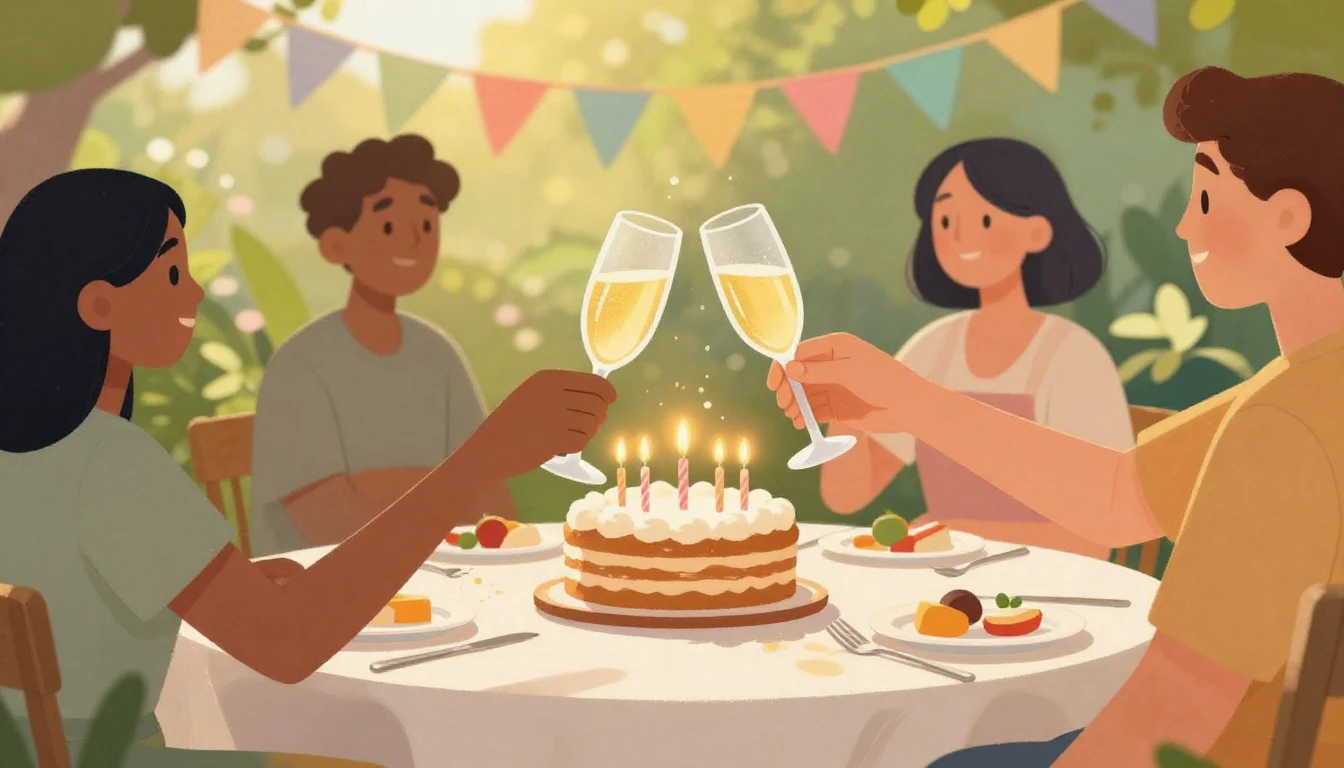 A warm and festive illustration of a birthday celebration ou...