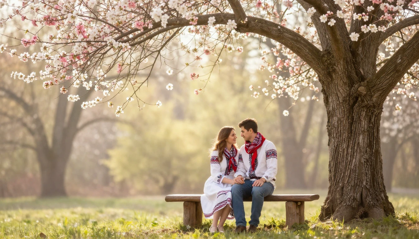 A romantic and dreamy scene set in an early spring forest. A...