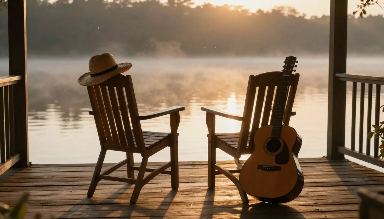A cinematic and heartwarming scene of a sun-drenched wooden ...