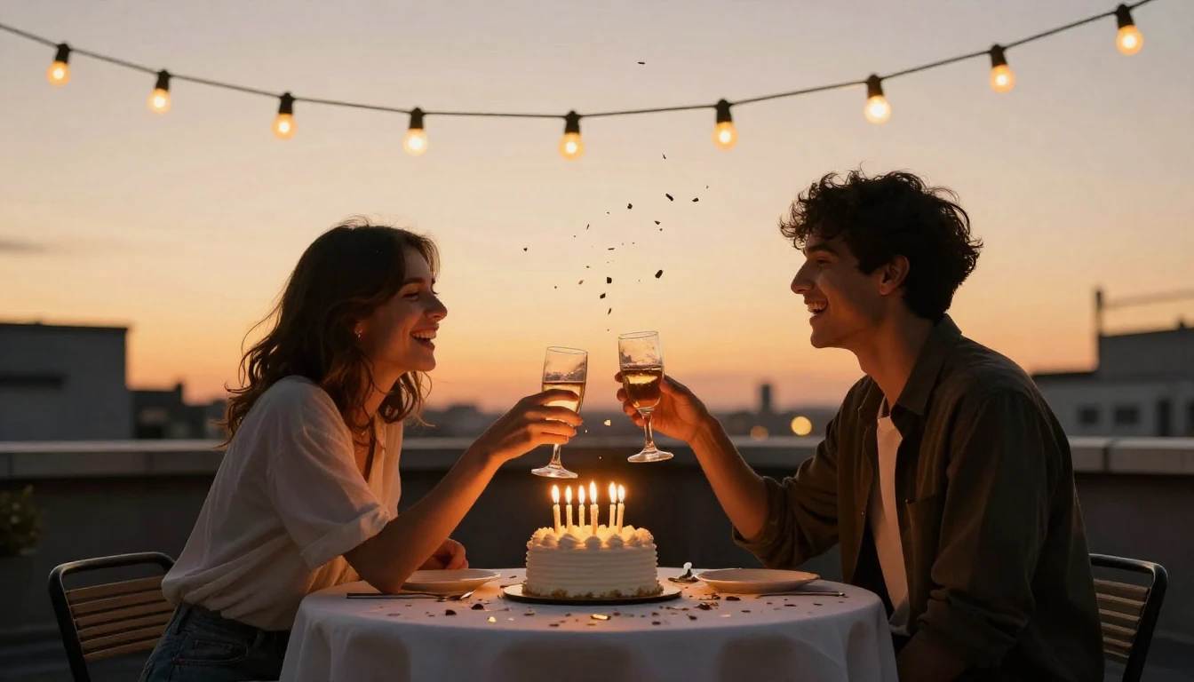 A warm and inviting scene of a birthday celebration on a roo...