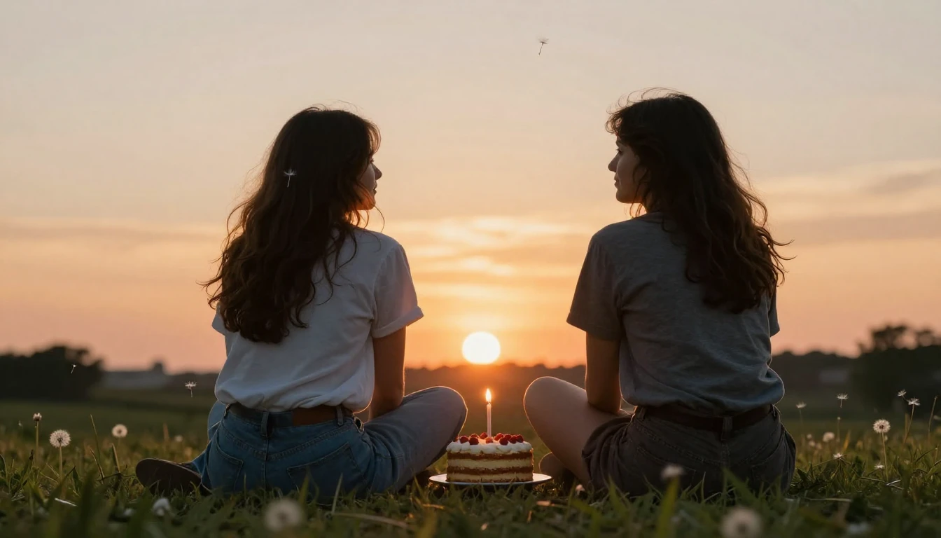 A heartwarming scene of two friends sitting side by side on ...