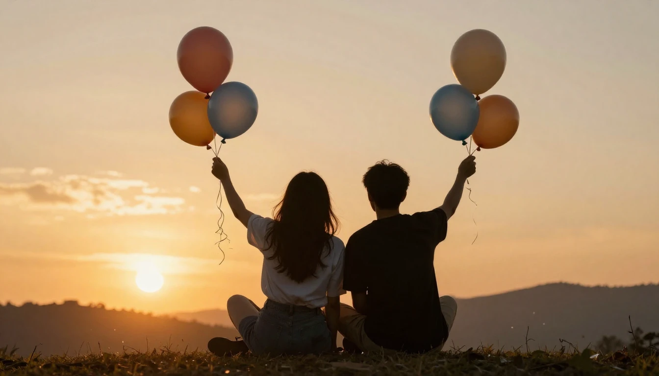 A warm and nostalgic image celebrating friendship, two silho...