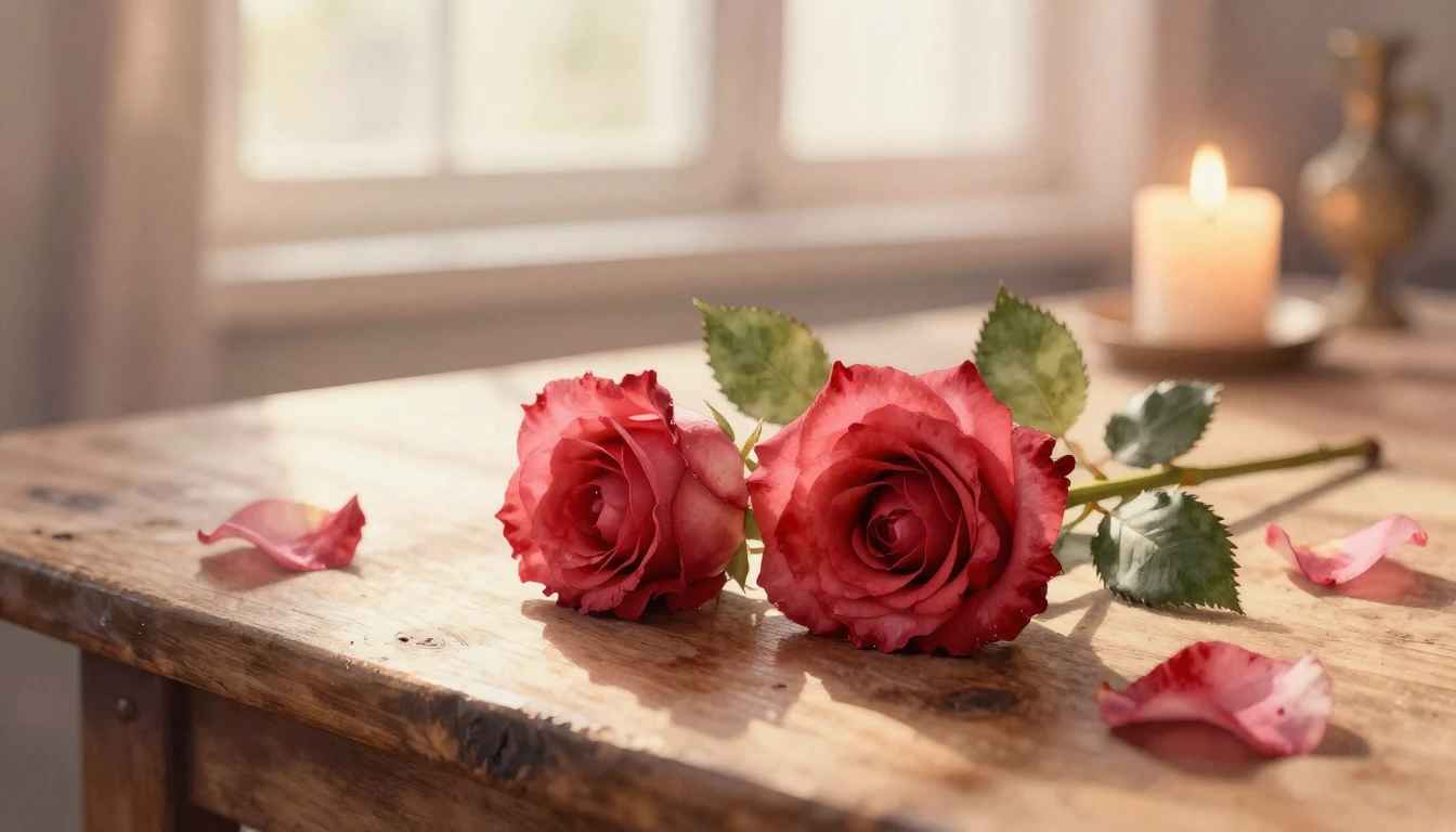 A beautiful watercolor painting of two delicate red roses in...
