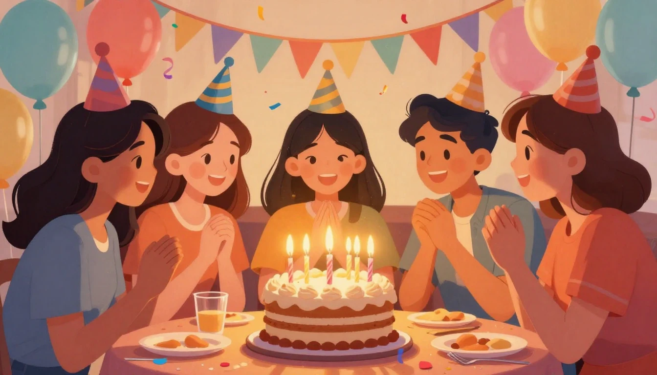 A warm and festive illustration of a birthday celebration be...