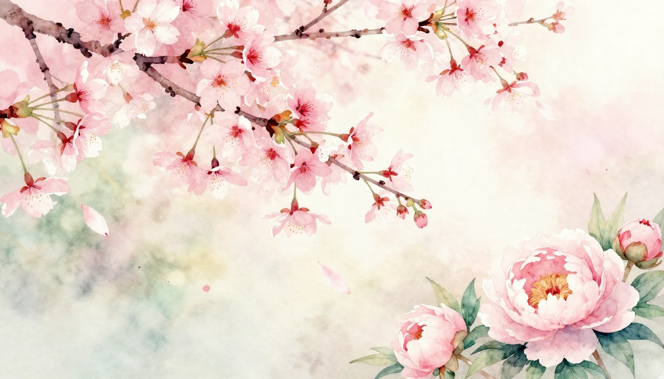 A delicate watercolor painting of blooming cherry blossoms a...