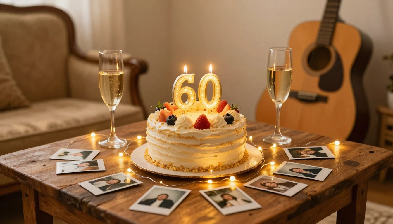 A heartwarming and cozy birthday celebration scene. A beauti...