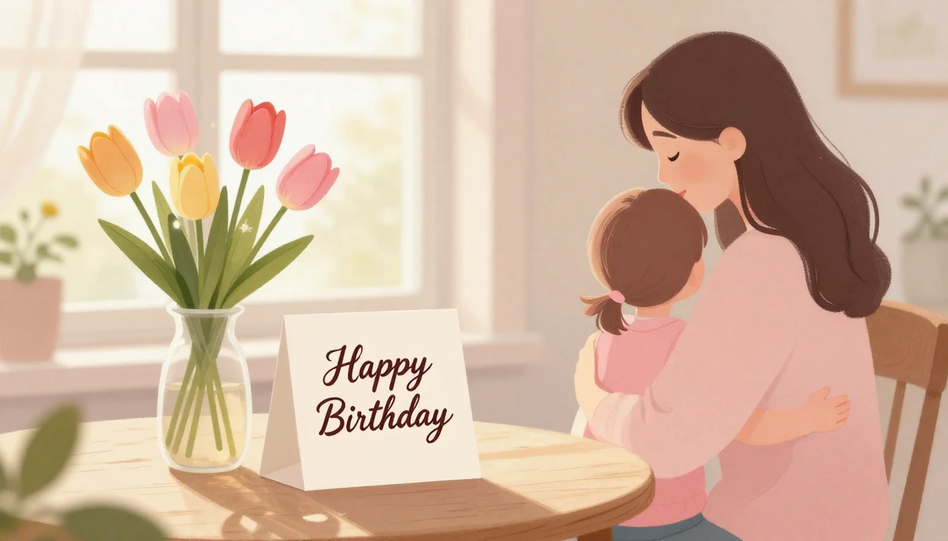 A heartwarming and gentle illustration suitable for a mother...