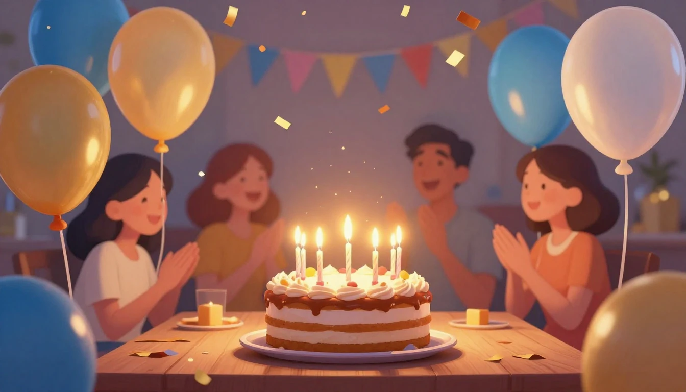 A vibrant and festive birthday celebration scene, digital ar...