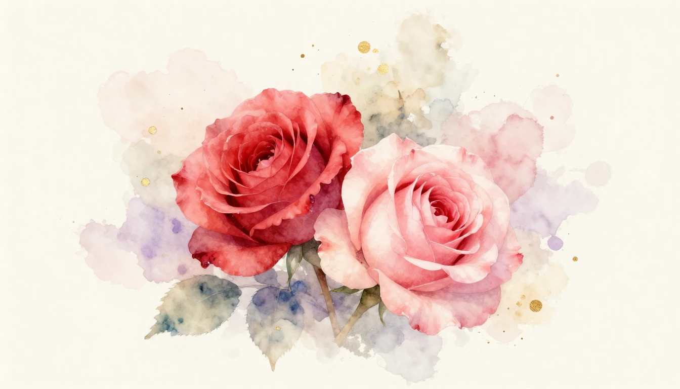 A beautiful watercolor painting depicting two delicate red a...