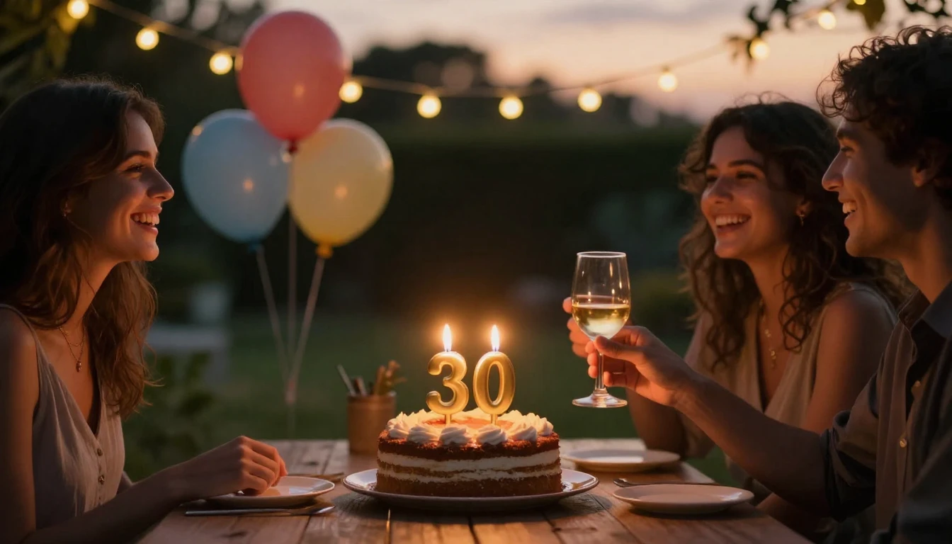 A warm and inviting birthday celebration scene focusing on f...