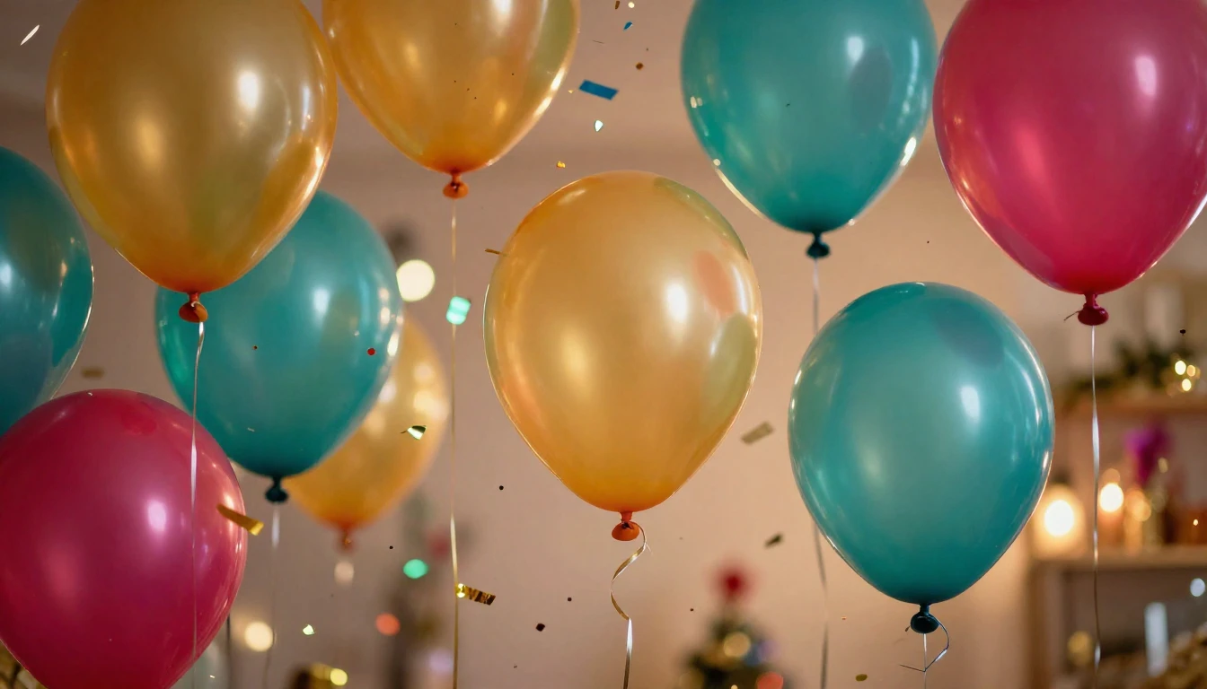 A vibrant and festive scene filled with colorful floating ba...