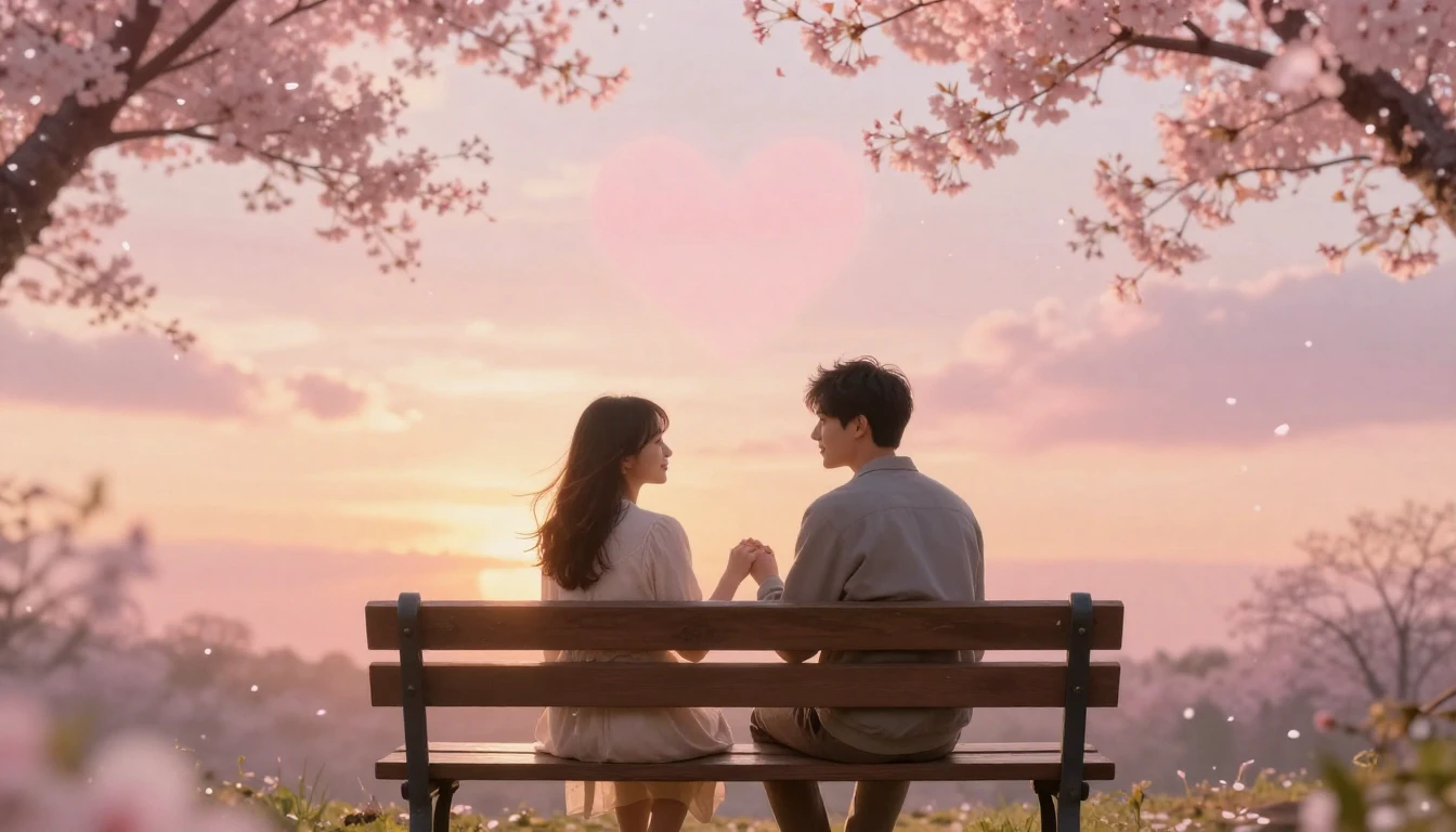 A romantic and dreamy scene featuring a couple sitting on a ...