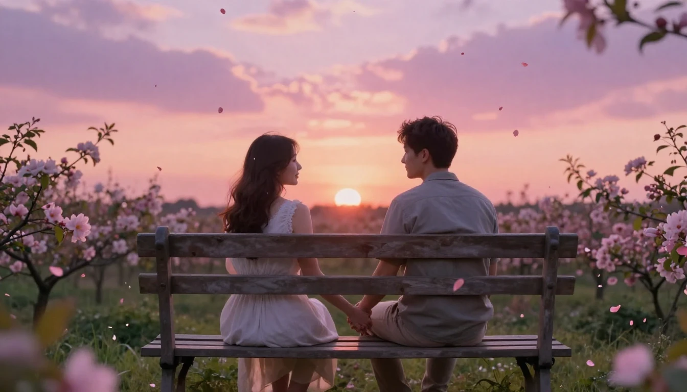 A soft and romantic scene of a couple holding hands on a vin...