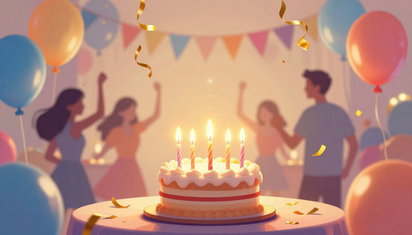 A vibrant and festive birthday celebration scene, digital ar...