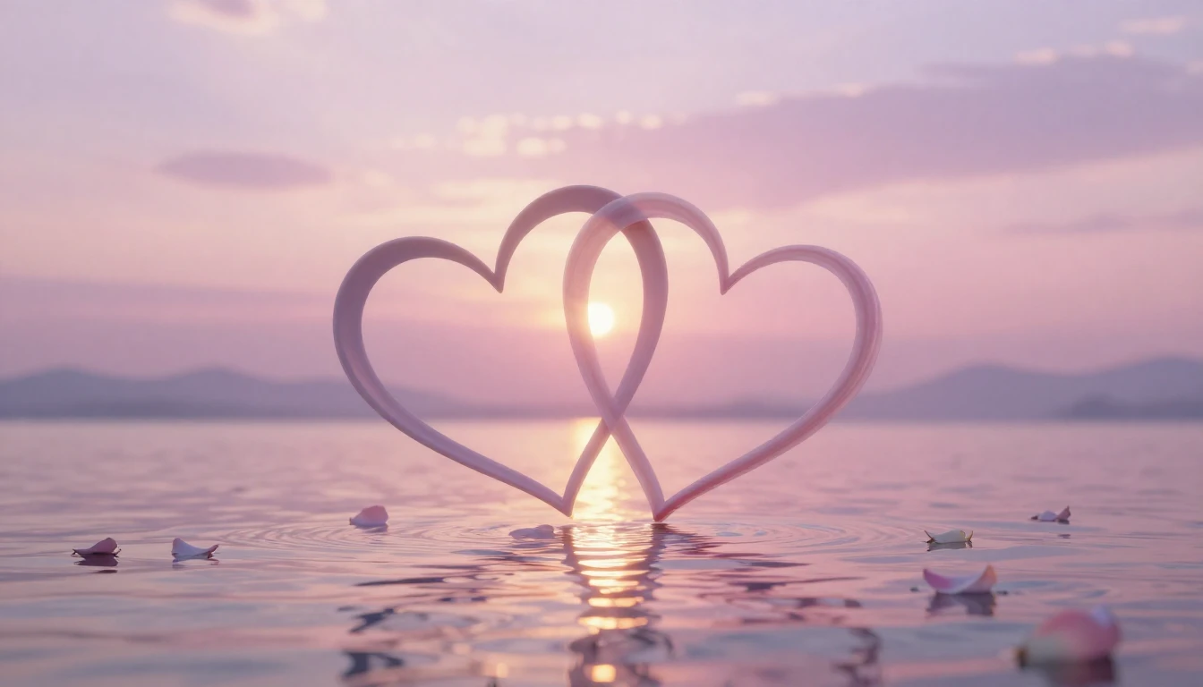 A beautiful and delicate scene featuring two stylized hearts...