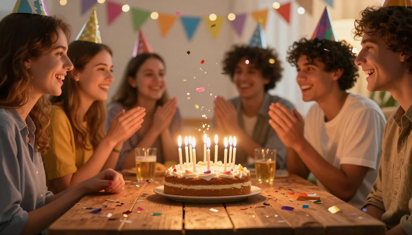 A vibrant and joyful birthday celebration scene focusing on ...