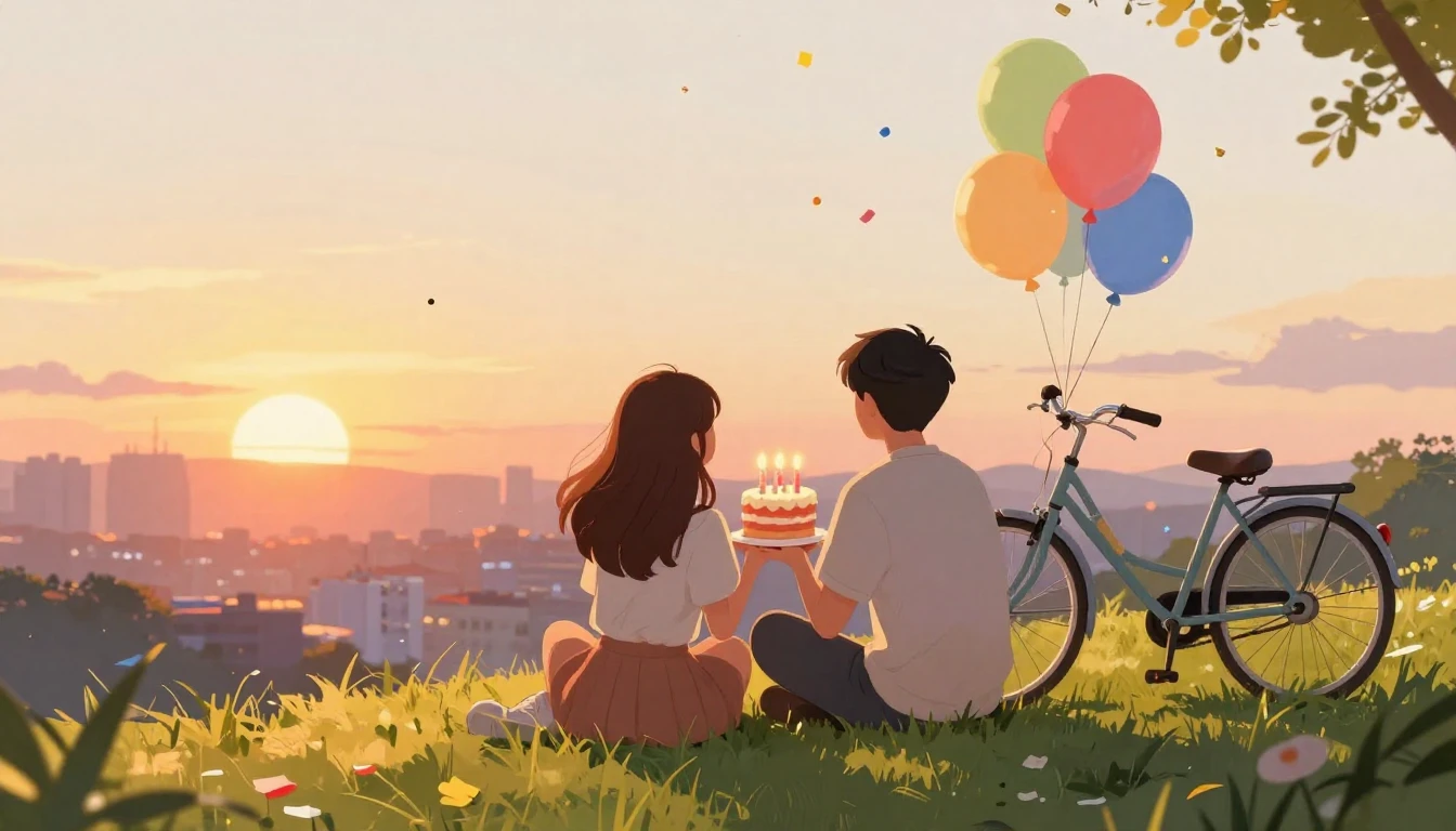 A heartwarming digital art illustration of two friends sitti...