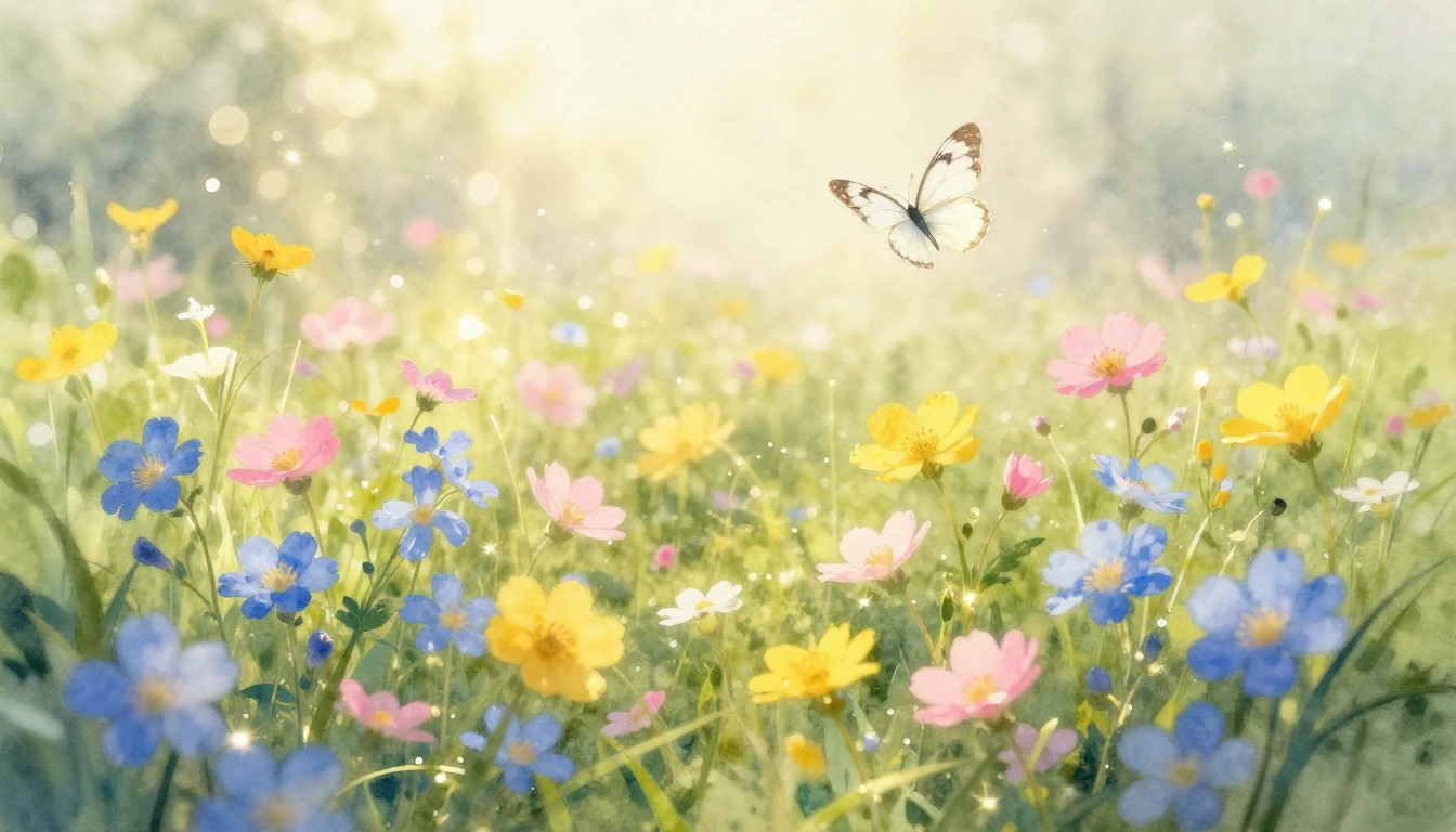 A vibrant and ethereal watercolor painting depicting a sunli...