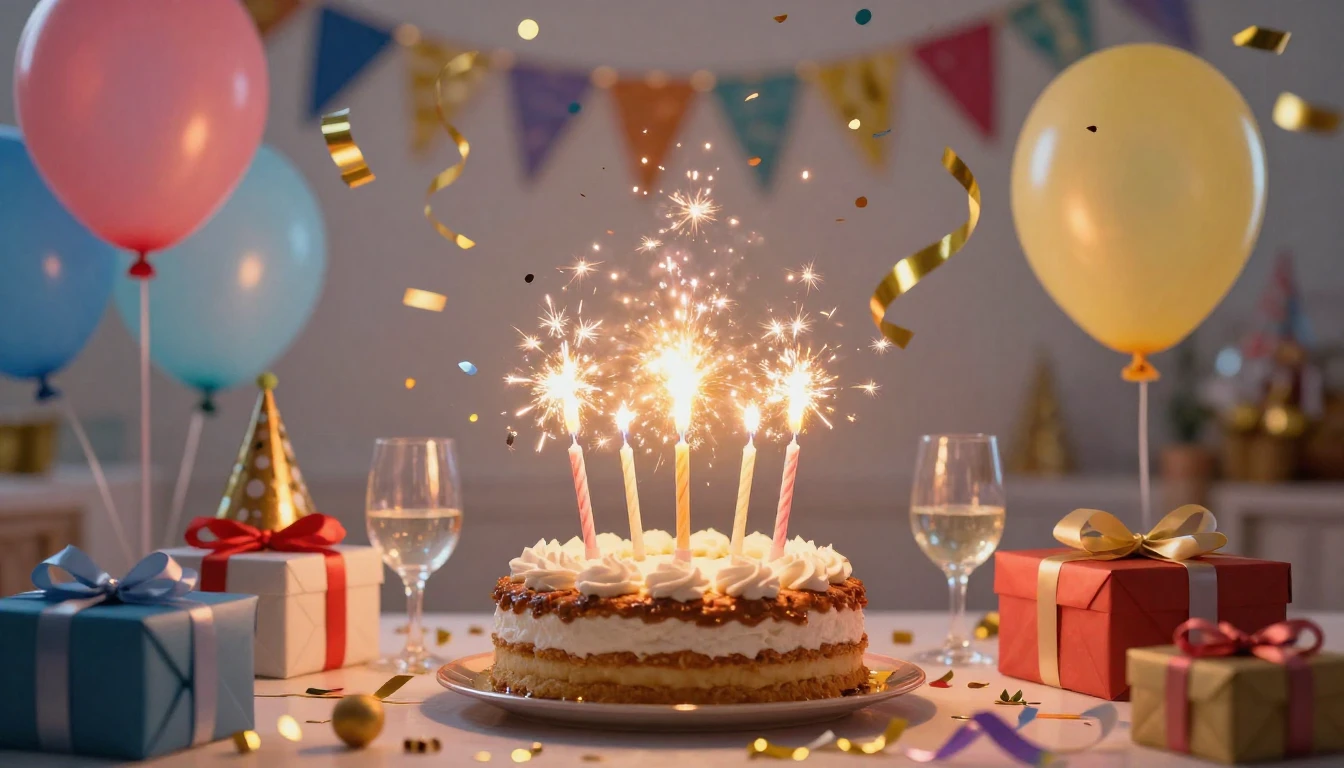 A vibrant and festive birthday celebration scene, focusing o...