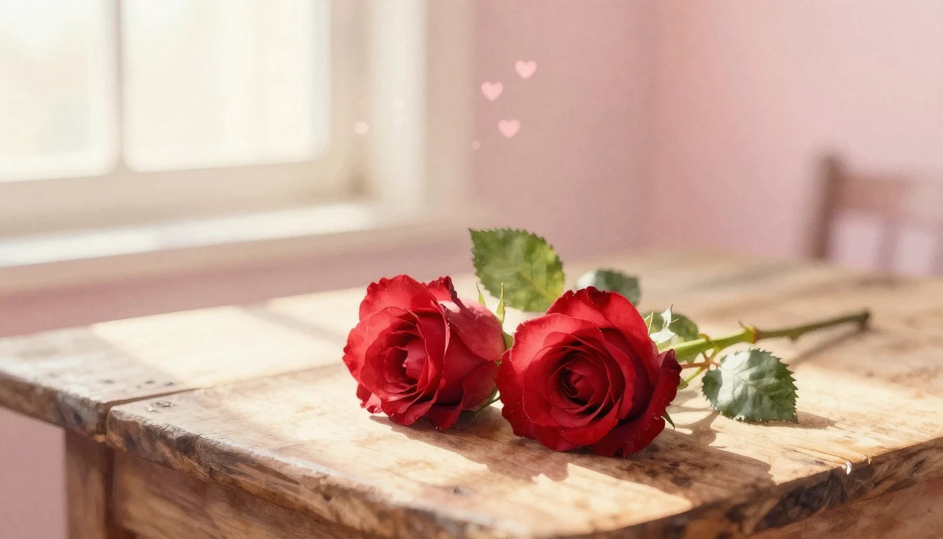 A dreamy watercolor painting of two delicate red roses inter...