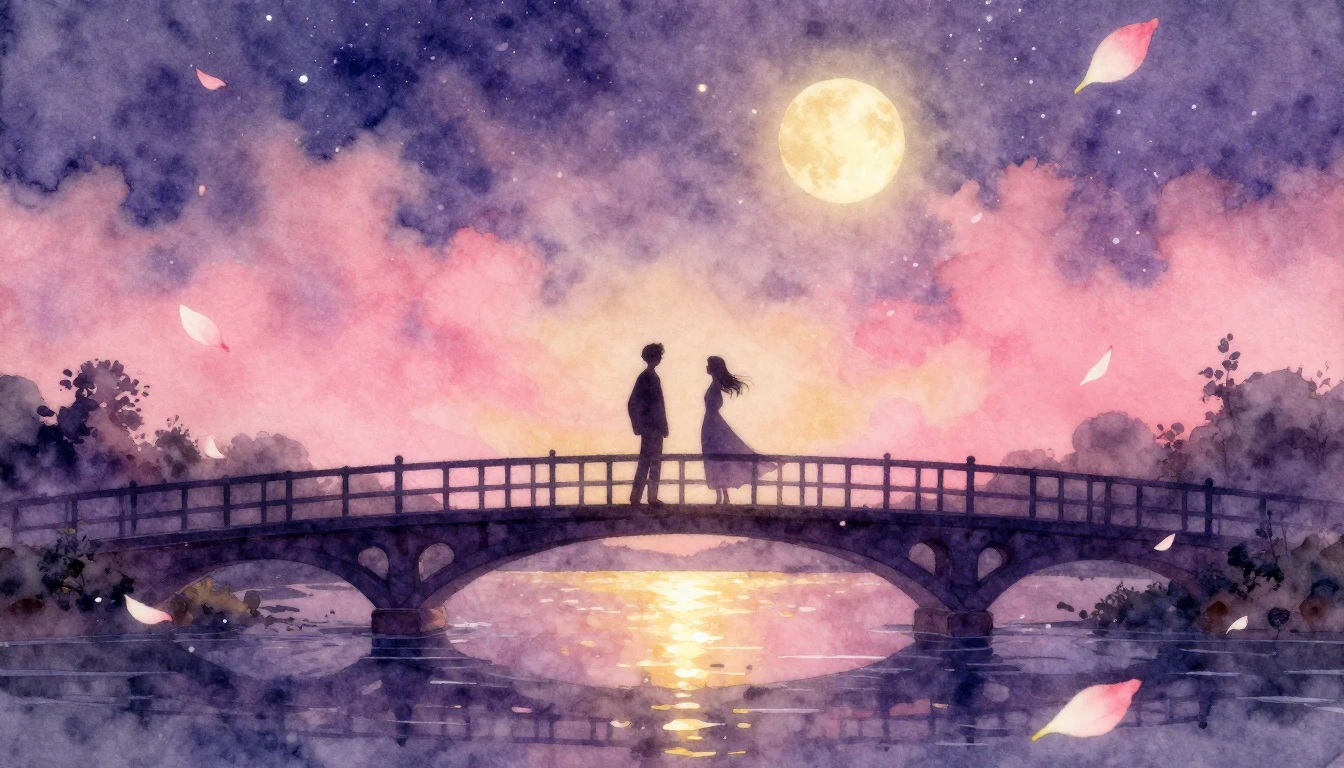 A beautiful watercolor painting of two silhouettes standing ...