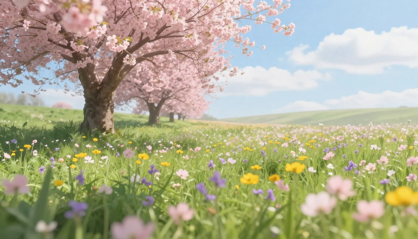 A breathtaking landscape of a lush green meadow filled with ...