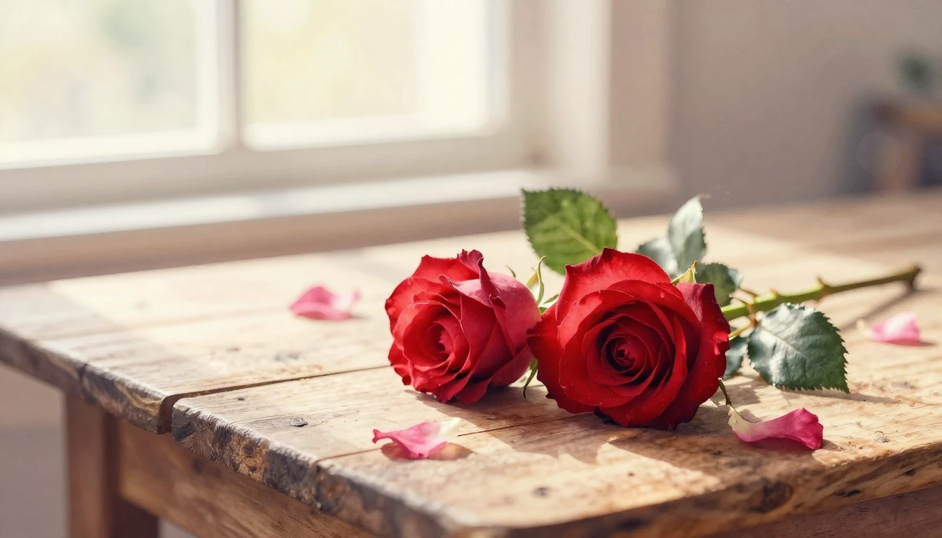 A beautiful watercolor painting of two delicate red roses in...