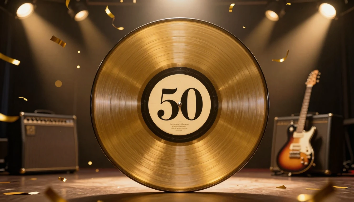 A festive and nostalgic album cover design celebrating a 50t...