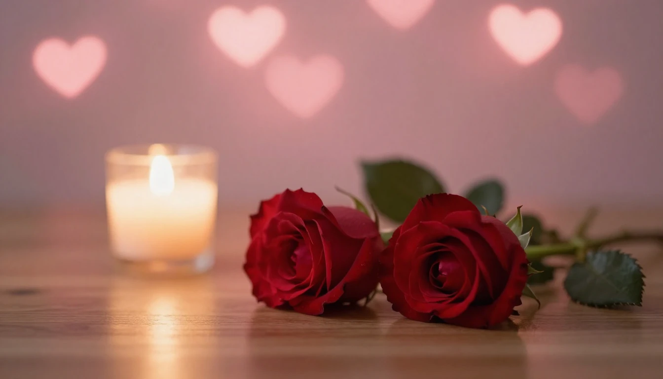 A soft and ethereal scene featuring two delicate red roses l...