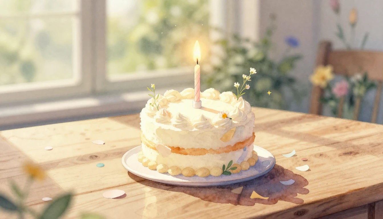 A beautiful watercolor painting of a small, elegant birthday...