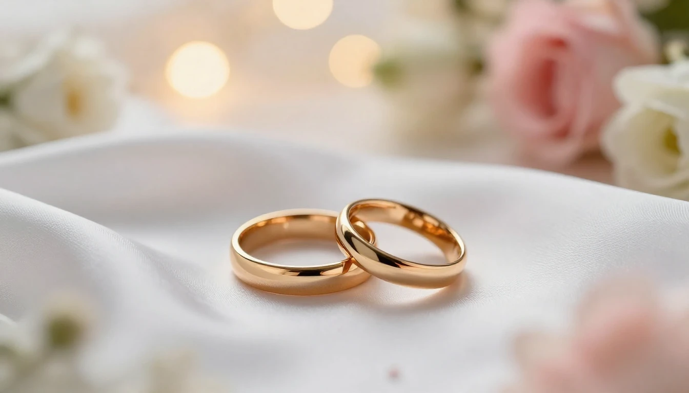 A romantic and elegant wedding concept art. Two golden weddi...