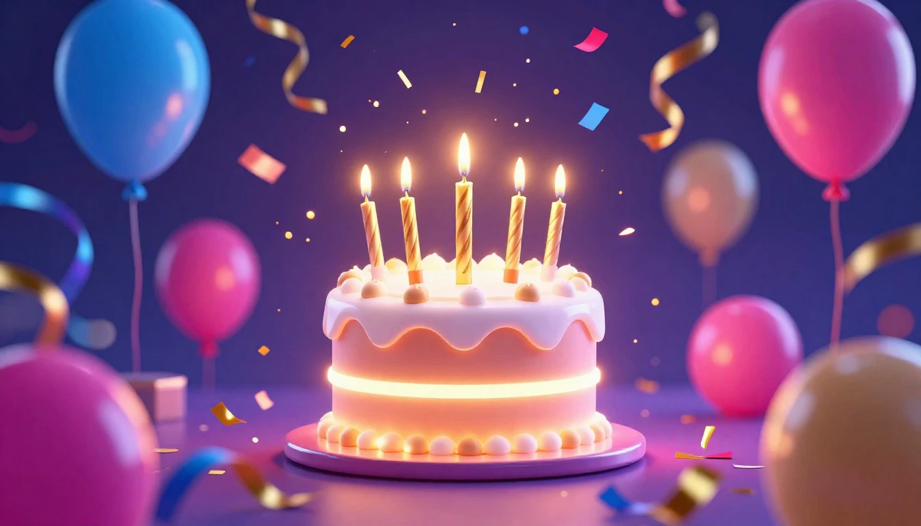 A vibrant and festive birthday celebration scene in a modern...