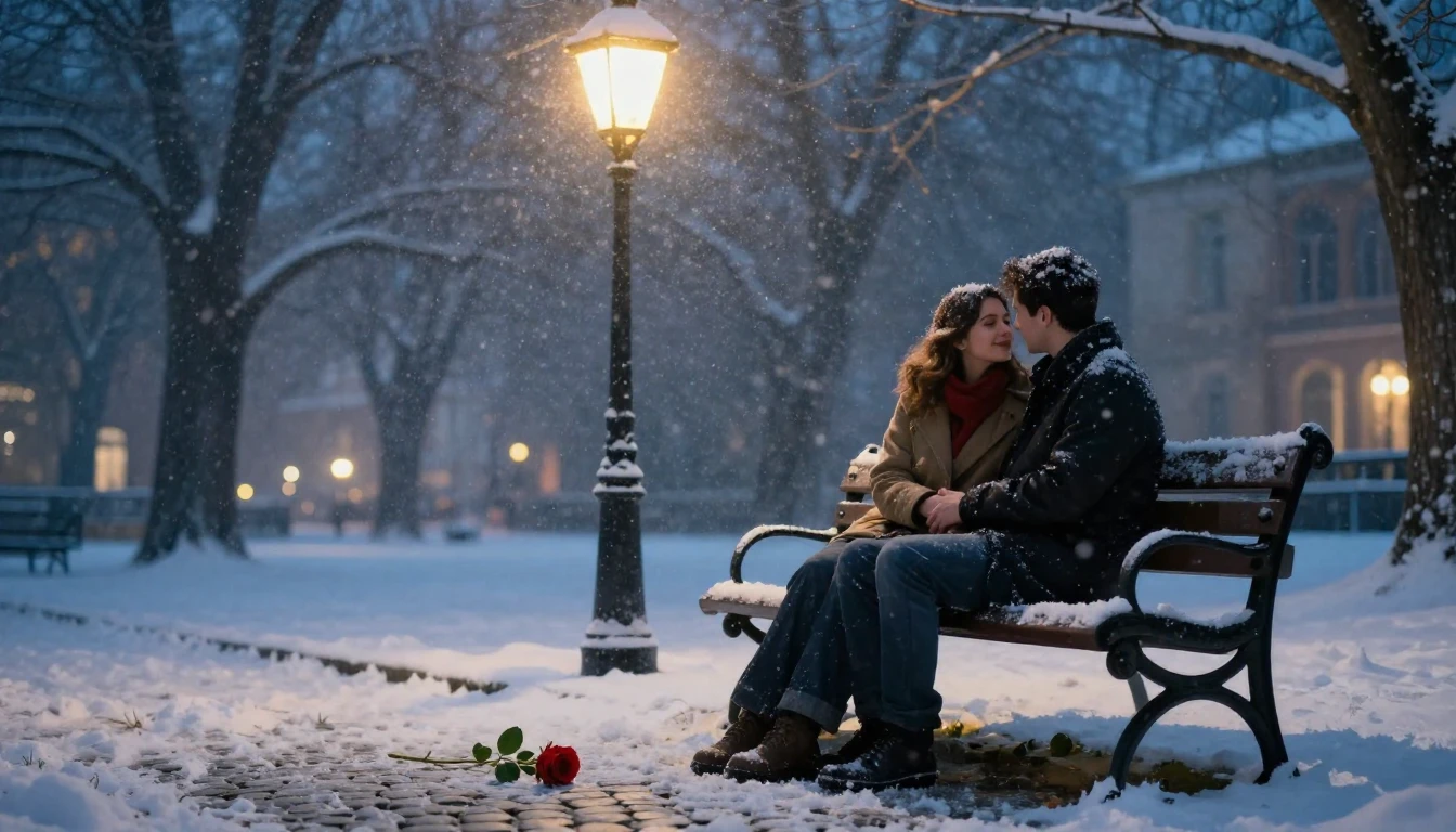 A romantic and dreamy scene featuring a couple sitting on a ...