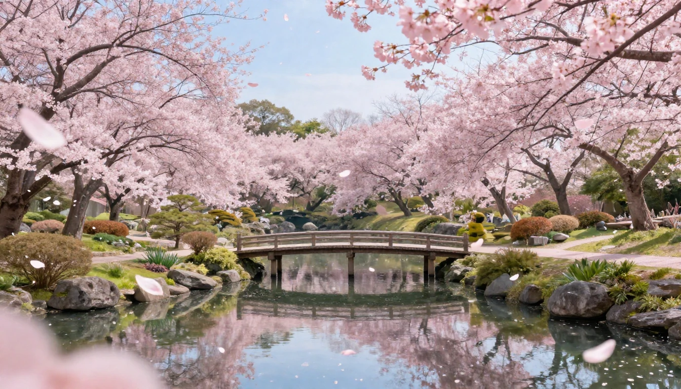 A breathtaking landscape of a tranquil Japanese garden durin...