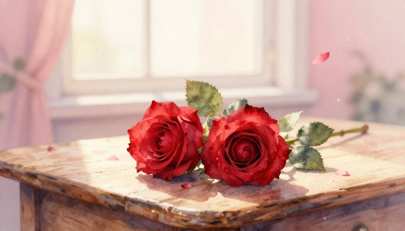 A beautiful and delicate watercolor painting of two intertwi...