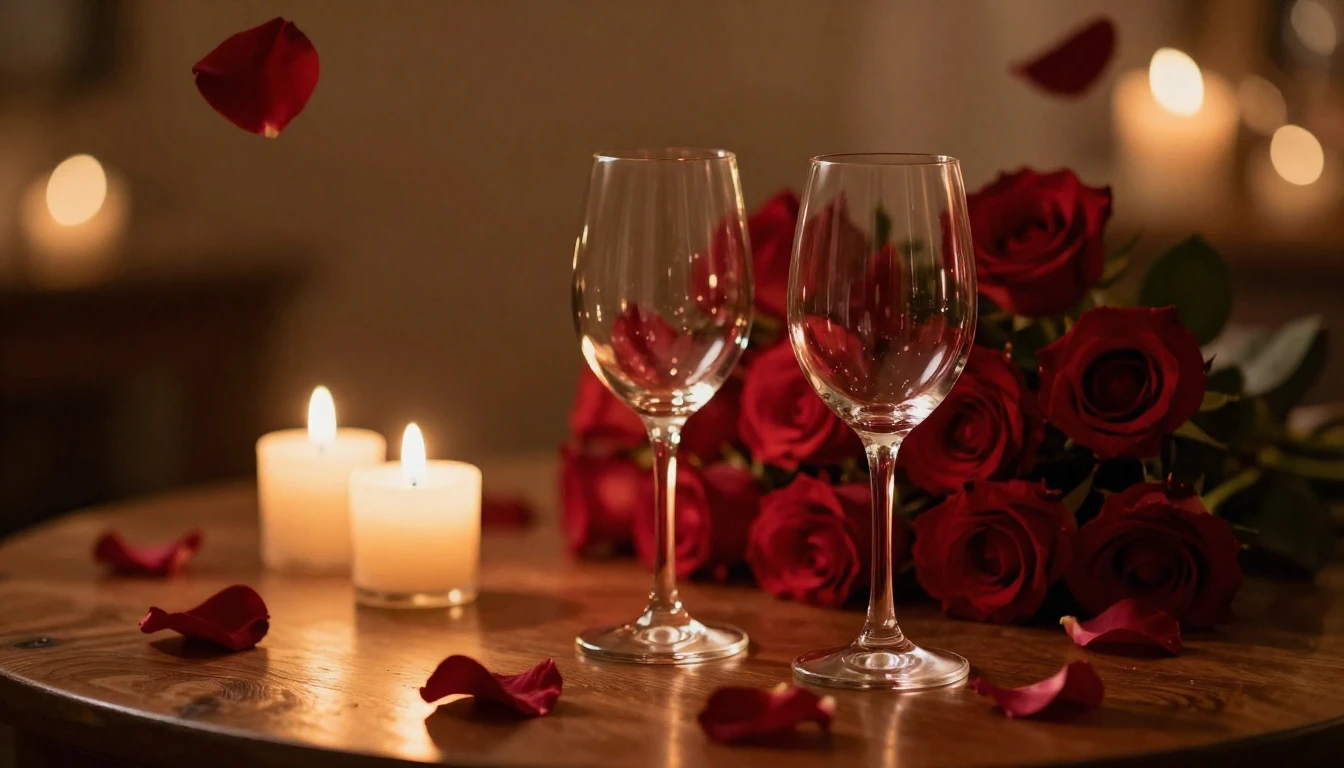 A breathtakingly romantic scene featuring two elegant wine g...