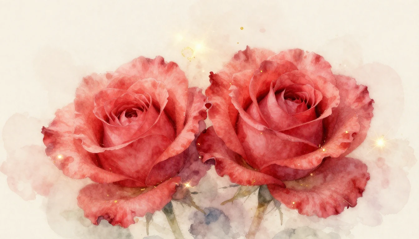 A beautiful and ethereal watercolor painting of two delicate...