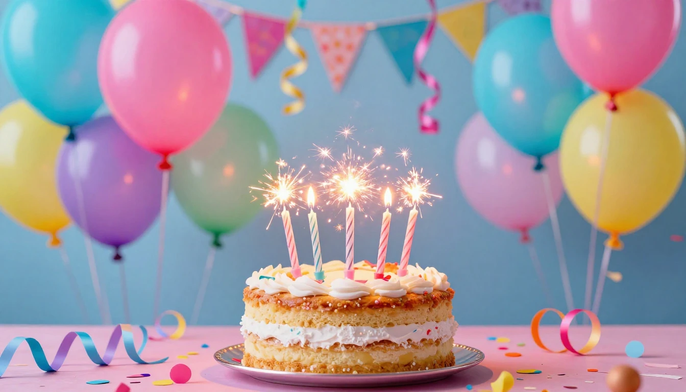 A vibrant and colorful birthday celebration scene featuring ...