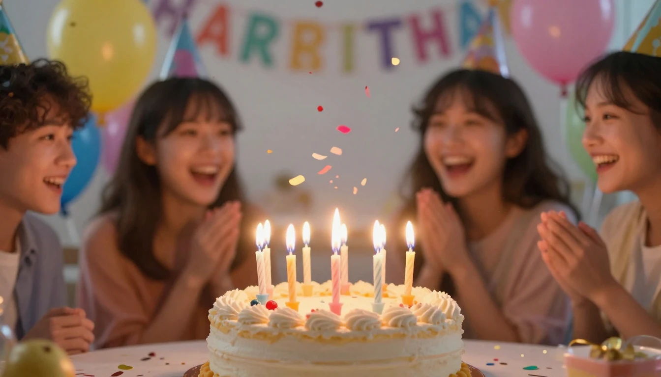 A joyful and festive birthday celebration scene, a beautiful...