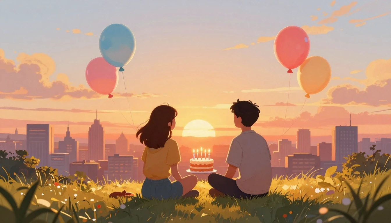 A heartwarming digital illustration of two friends sitting s...